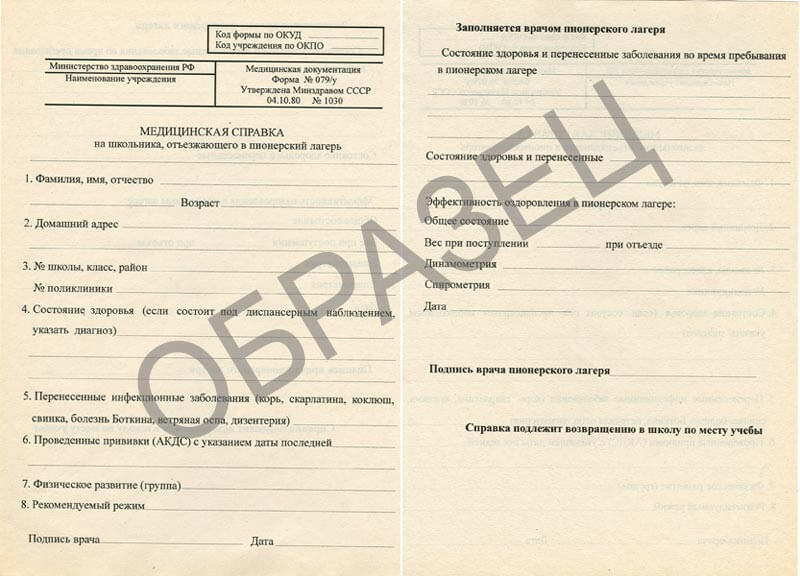 Справка в пионерский лагерь Справка в пионерский лагерь